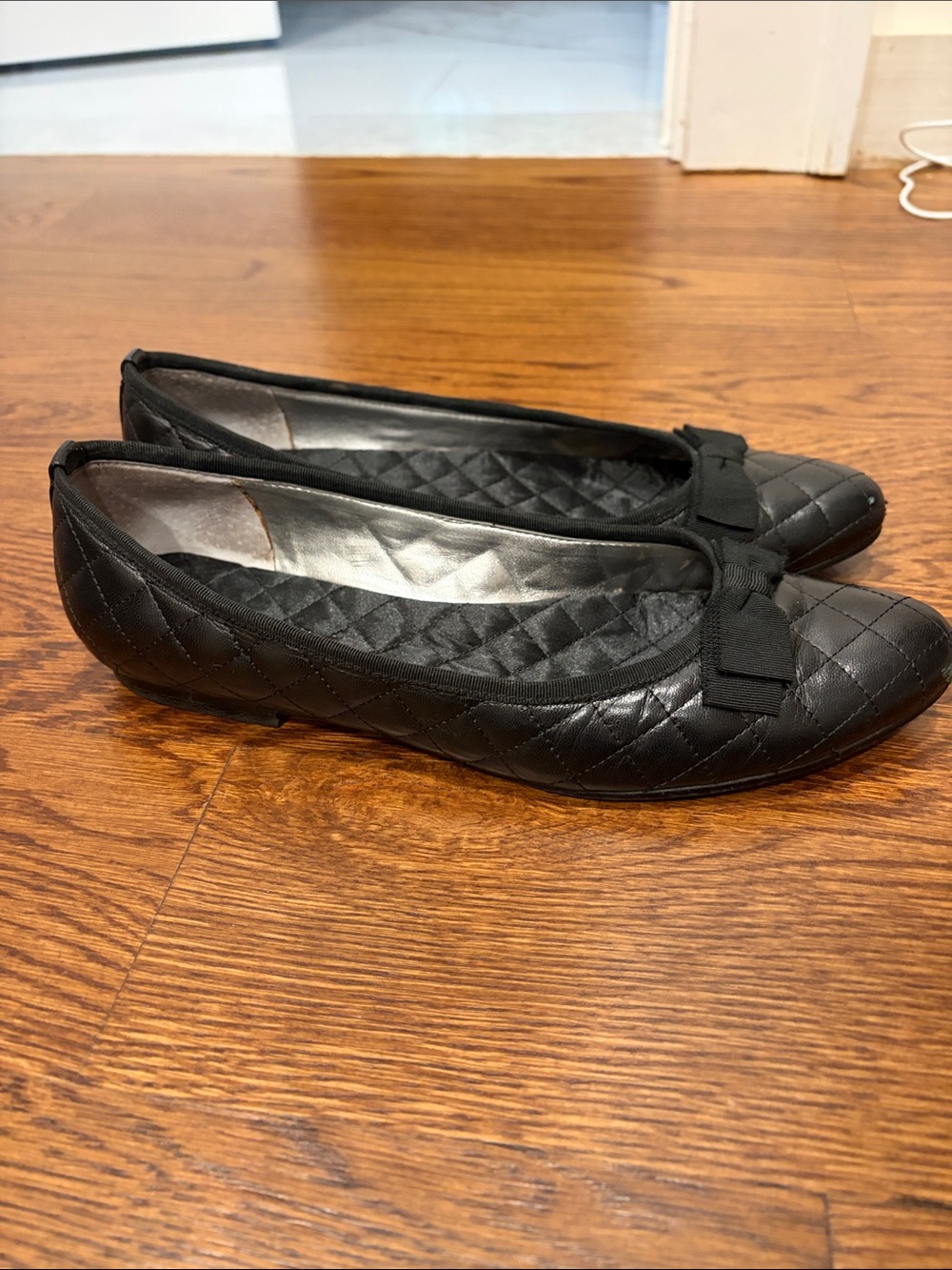 Black Quilted Bow Ballet Flats - Women